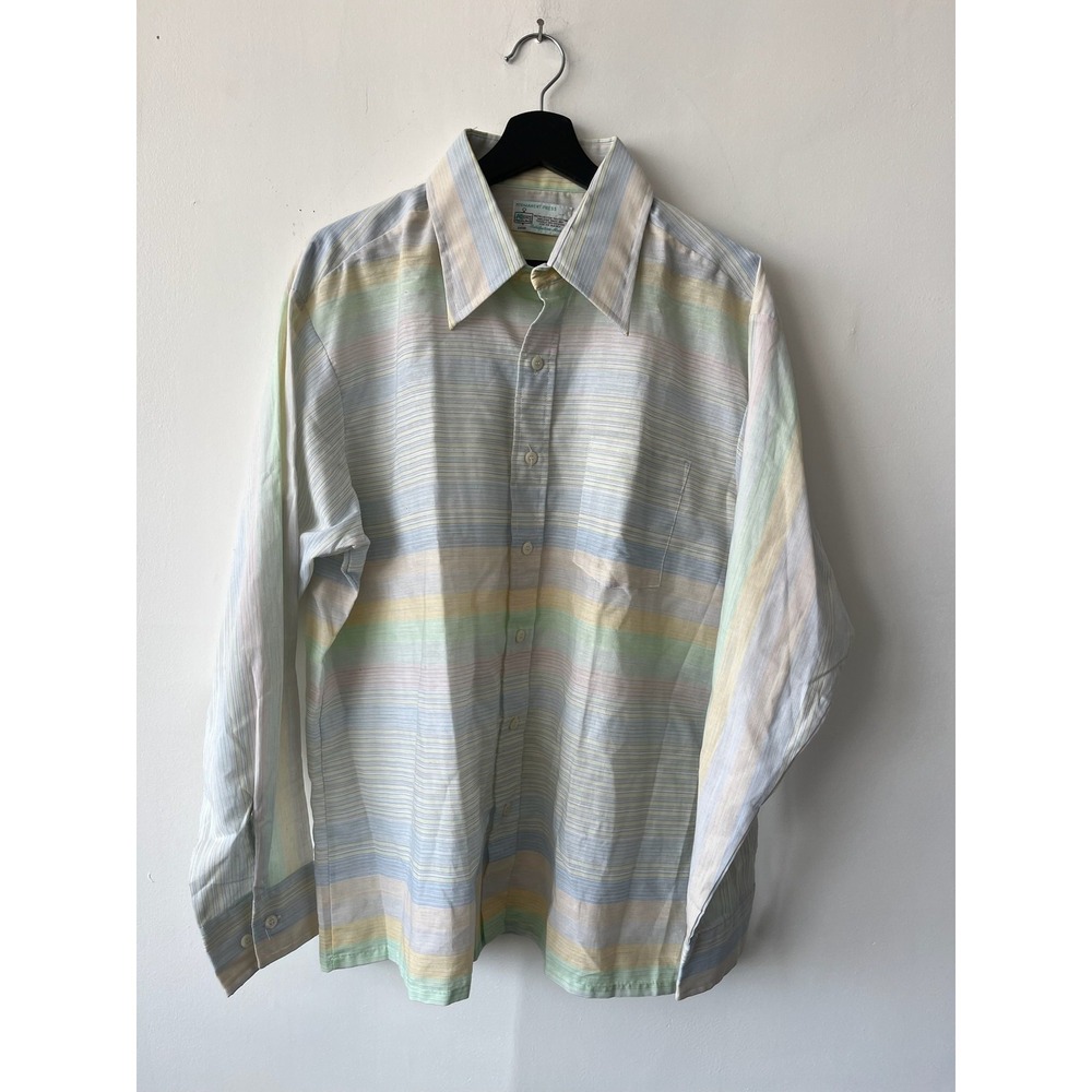 Vintage Kmart Shirt Mens XL Pastel Striped Button Down Permanent Press 70s Disco